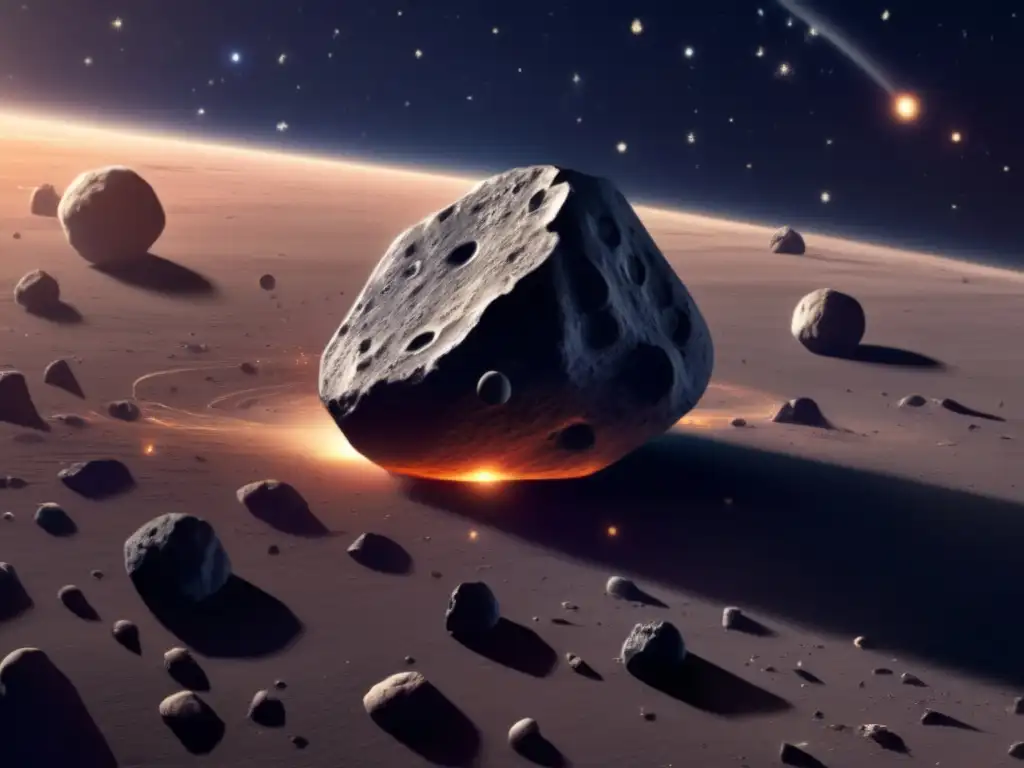 A mesmerizing astronomical wonder, this photorealistic view of an asteroid belayer transports the viewer to a celestial wonderland