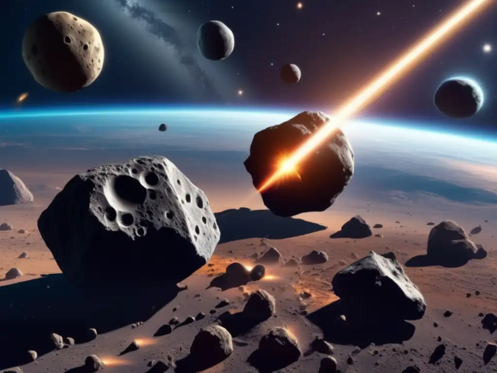 A captivating 8k resolution photorealistic image of multiple asteroids and comets in space