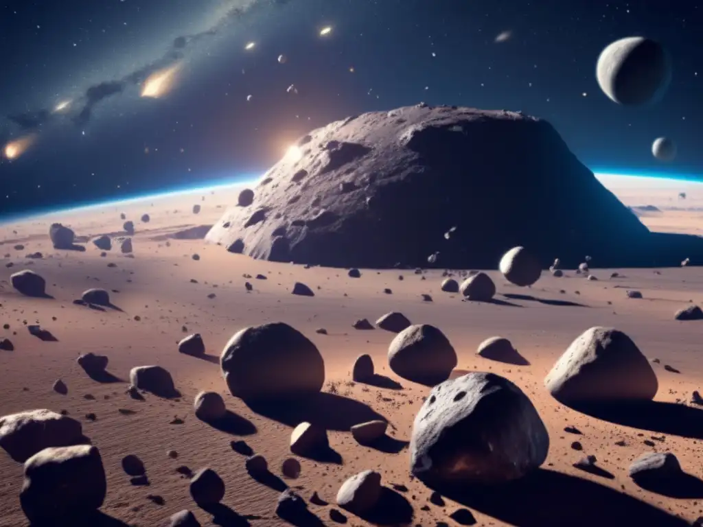 Dashing through the cosmos, a spacecraft captures a breathtaking view of   an asteroid belt