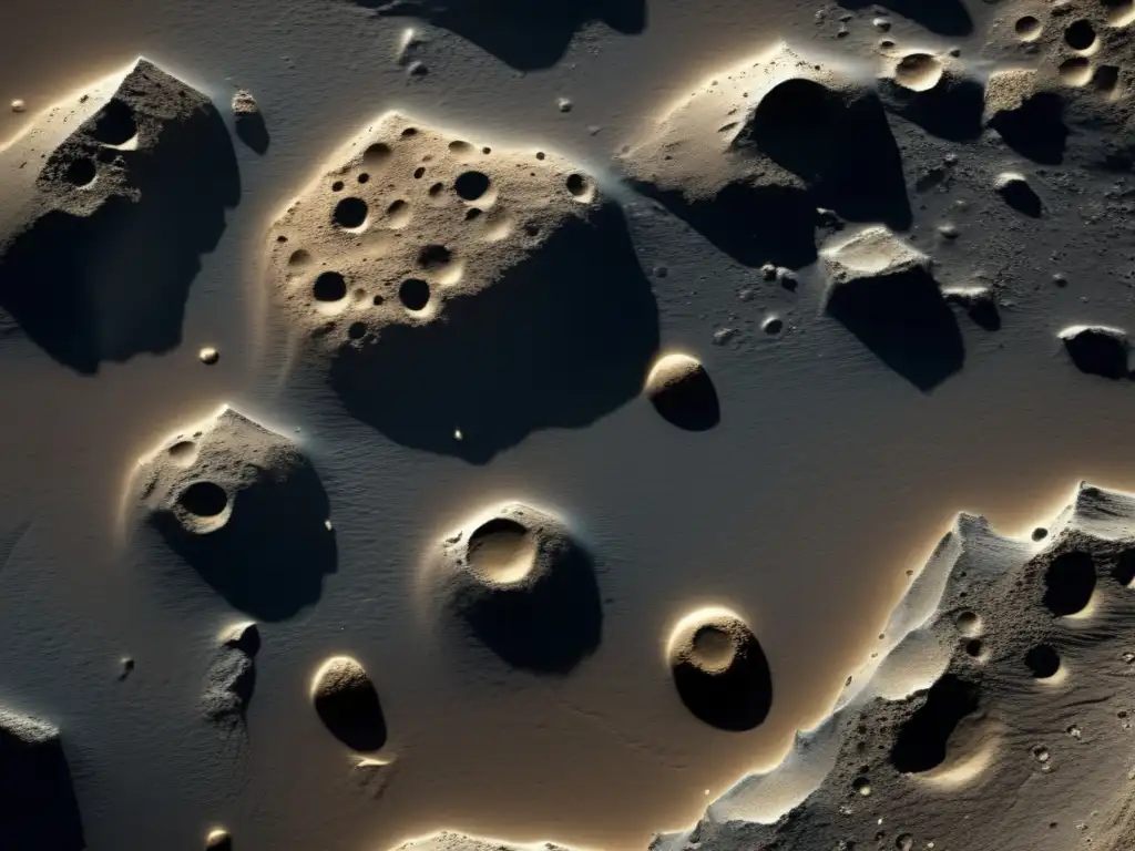 A detailed closeup of Pandora's rocky surface, showing intricate craters and jagged formations