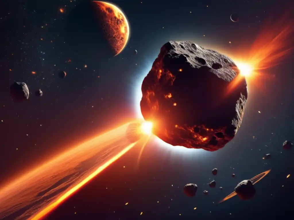A captivating astronomy image that portrays the collision of a sketchy asteroid with the sun