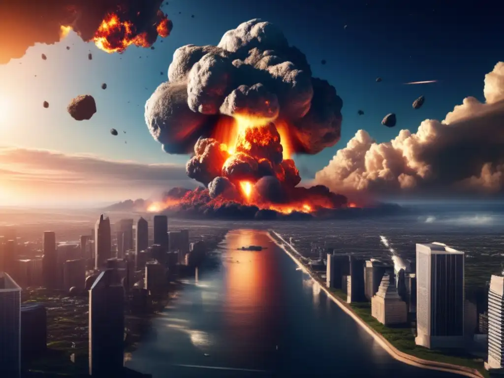 Massive asteroid colliding with Earth, causing catastrophic damage and devastation to cities, infrastructure, and the environment