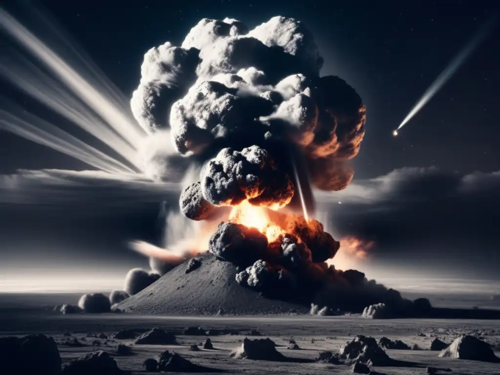 Asteroid collision with Earth's atmosphere creates a massive explosion, leaving the planet dark, barren, and ominous