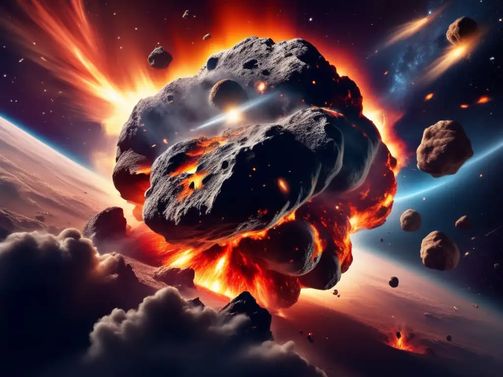 A mesmerizing image of an asteroid collision, with a cosmic explosion that blazes across the galaxy