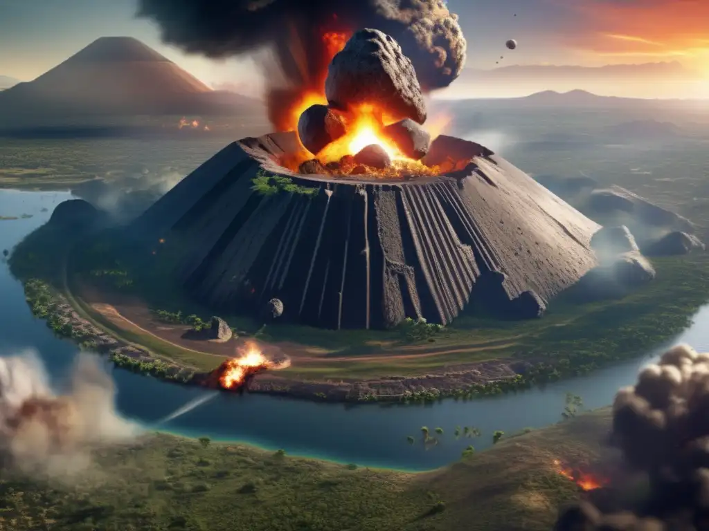 Asteroid impact obliterates Mesoamerican civilization - Highly detailed, photorealistic image showcases 15th century devastation