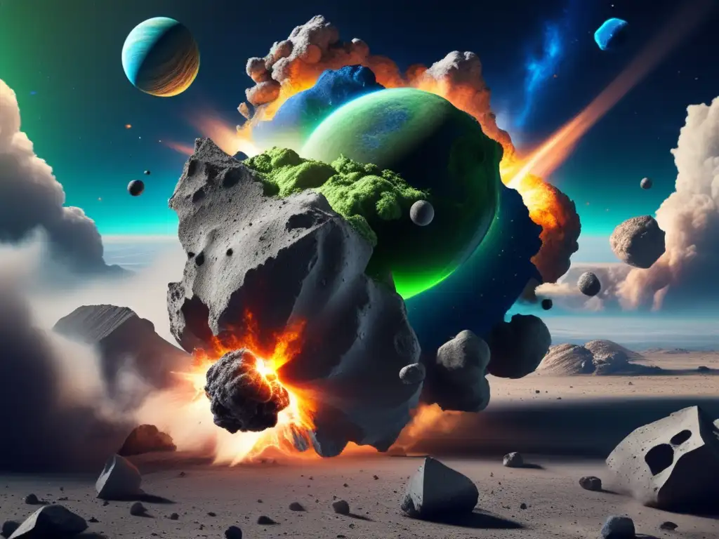 An asteroid collision with a planet depicted in photorealistic detail