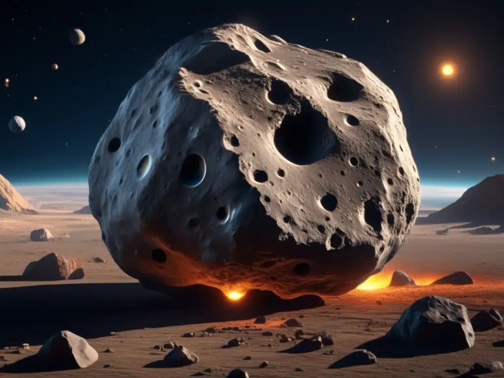 Dash: An immersive 8k photorealistic image showcases the asteroid that forever changed Earth's fate, boasting intricate surface details, weathered craters, and a tail of debris streaming behind it