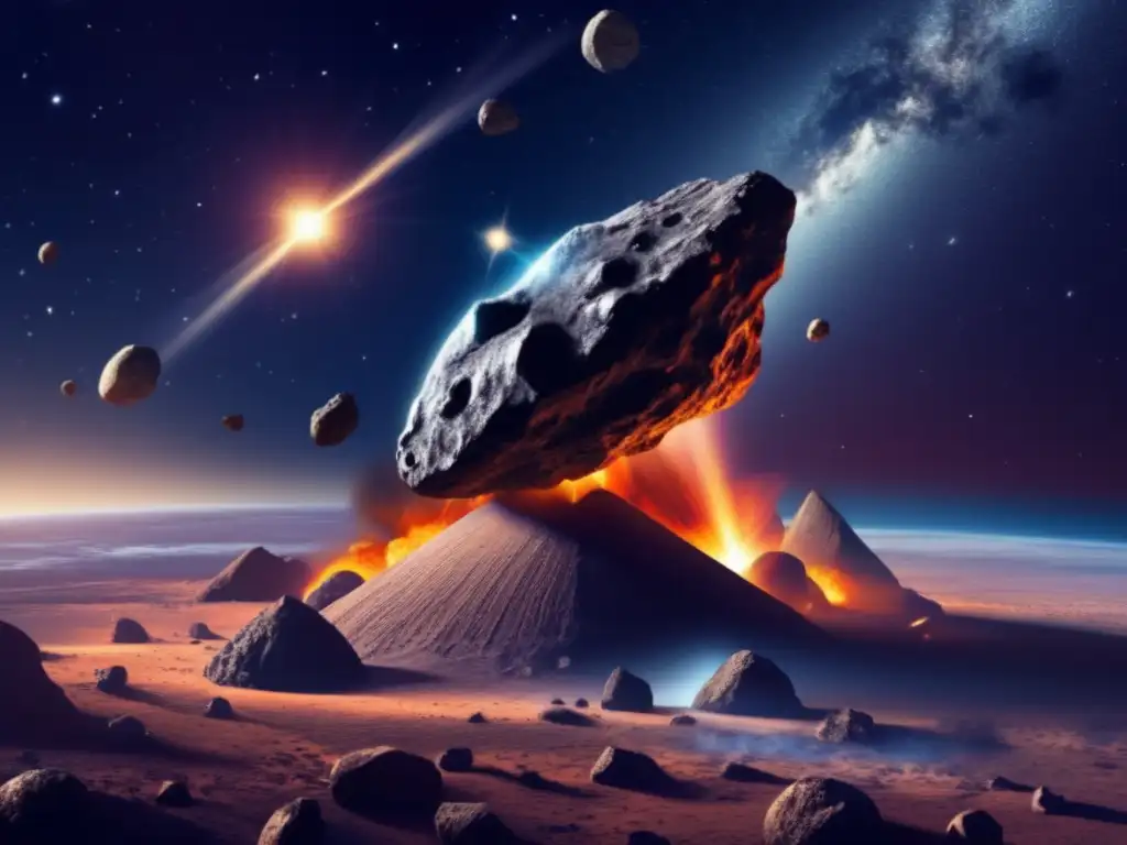 An asteroid crashing into the Earth with high detail, showcasing the sense of awe and wonder