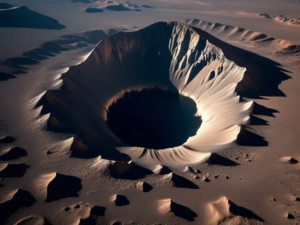 A mesmerizing photo of an otherworldly planet with a colossal asteroid crater, shot in a photorealistic style