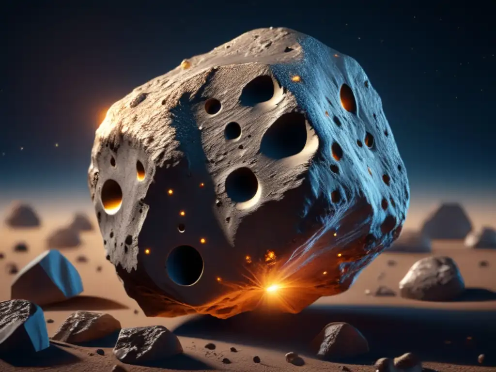 A stunning photorealistic rendering of Asteroid Creusa's physical attributes, with meticulous attention to detail