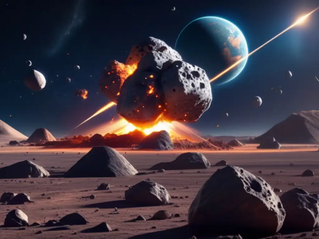 A breathtaking image of a Complex Asteroid Defense System guarding a planet from a high-velocity asteroid collision