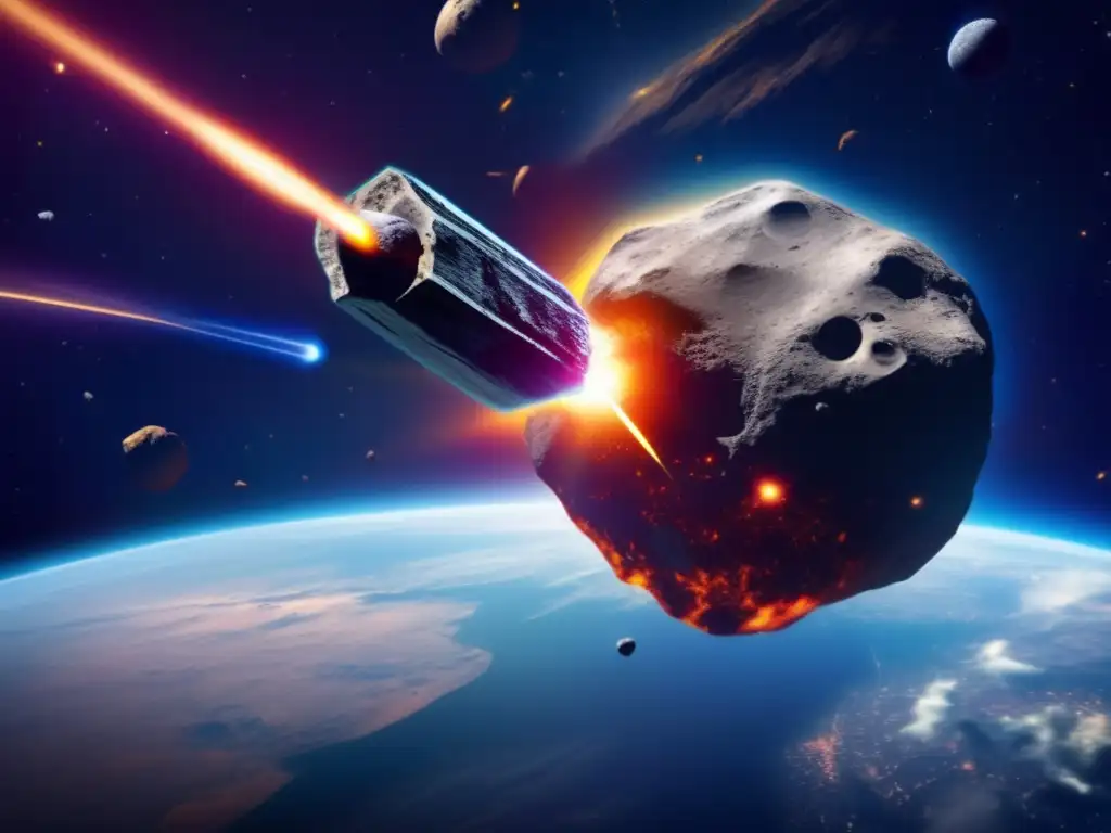 Asteroid defense in full flight: lasers, impactors, thrusters unite to defend Earth in this photorealistic image