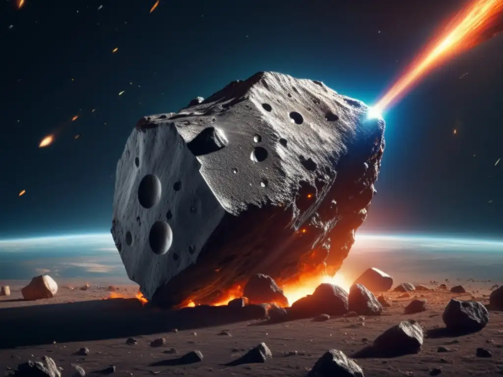 A photorealistic depiction of an asteroid, shielded and safe, shielding the planet from harm