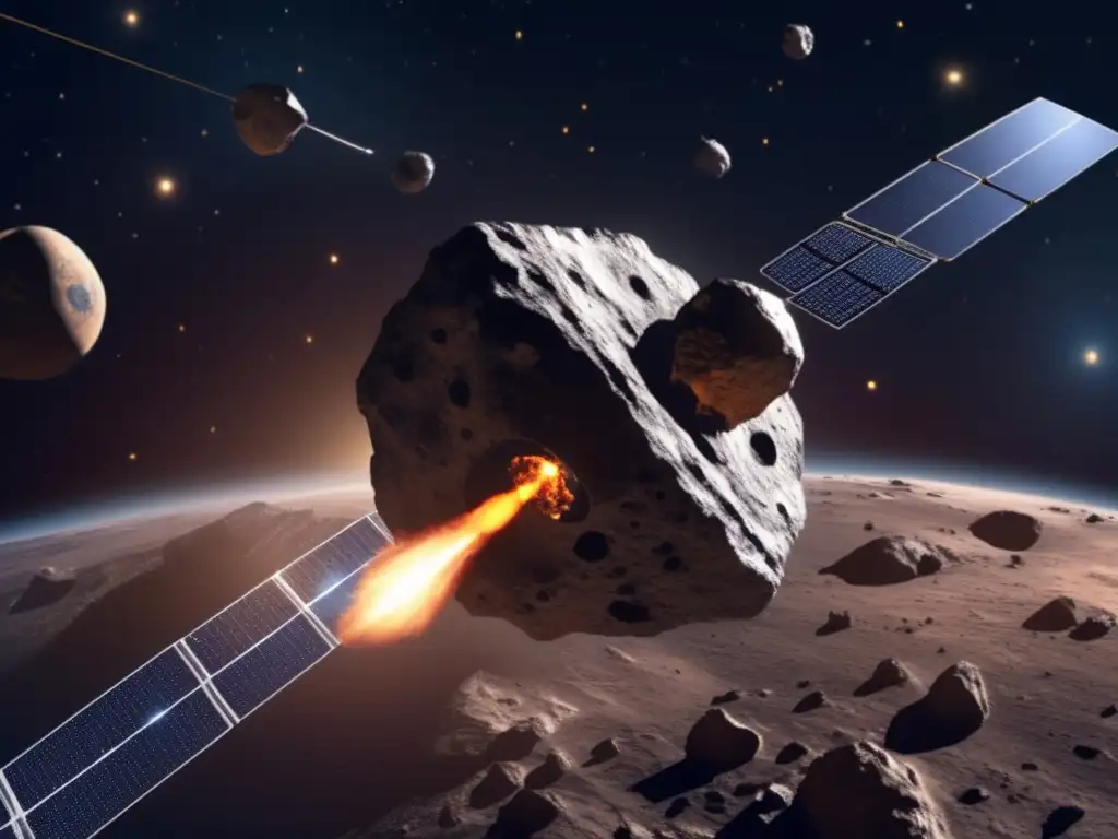 Dynamic and engaging, this photorealistic image captures the thrilling challenge of diverting an asteroid path through space