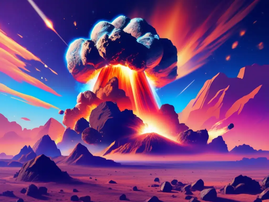 A catastrophic asteroid collision hits Earth, wreaking havoc and reshaping the landscape, as the planet's sky smoke and dust