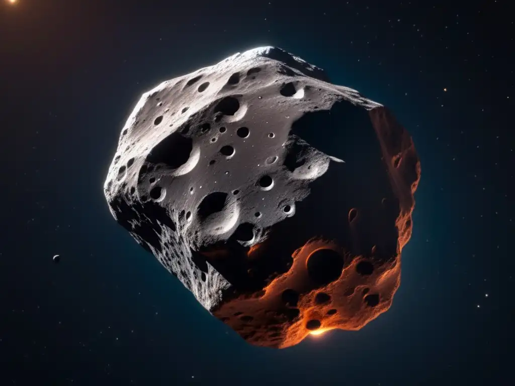 A photorealistic image of Dolon, the mysterious asteroid, floating alone in a starkly black space
