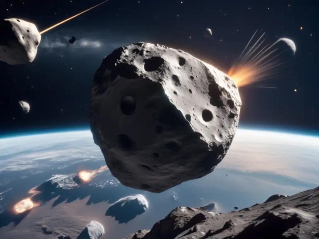 Photorealistic upclose view of an asteroid hurtling towards Earth