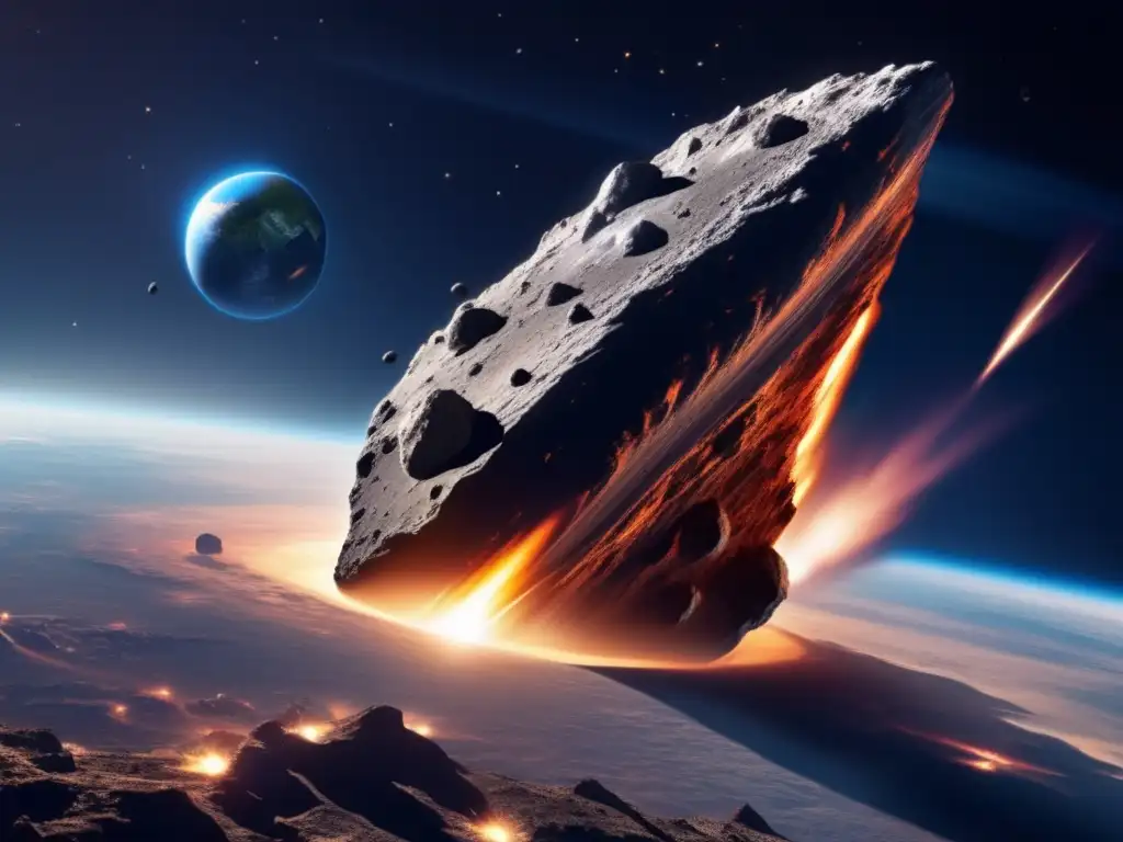 A photorealistic depiction of an approaching asteroid's deadly journey towards Earth