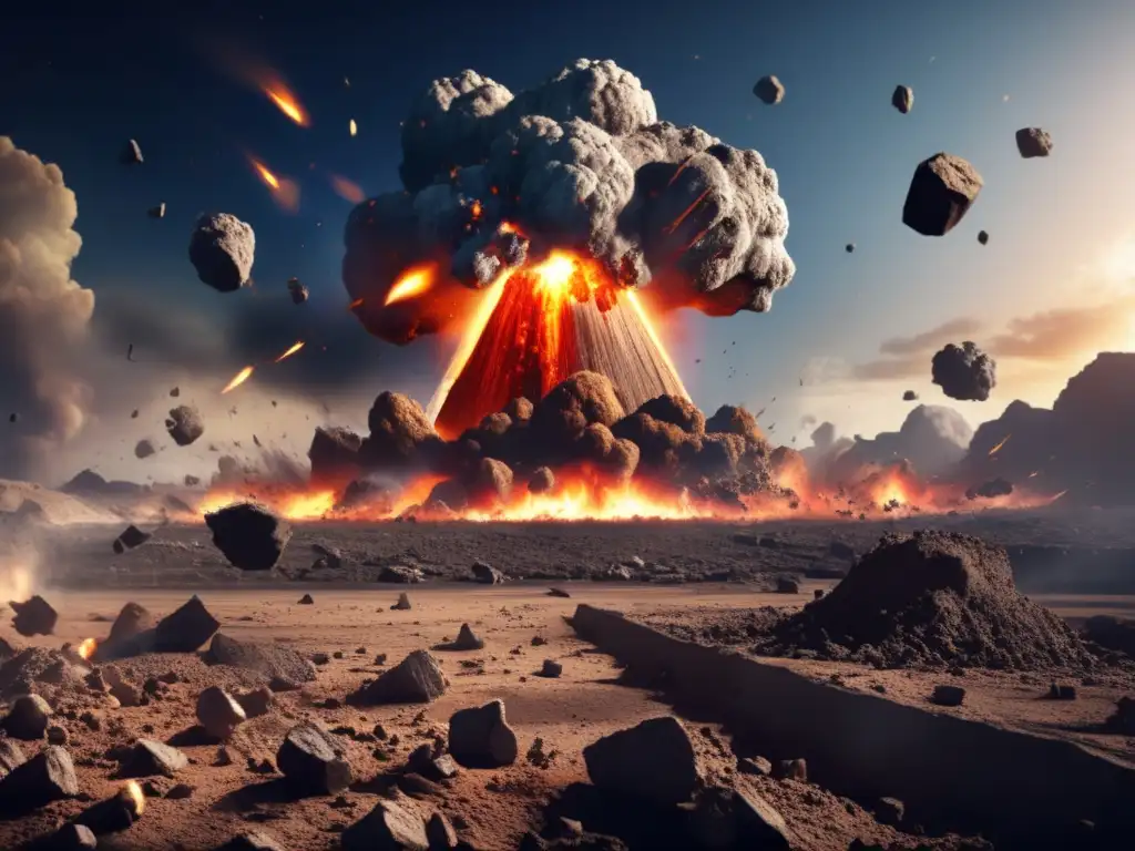 Asteroid impact wreaks havoc on Earth, creating a 100-meter crater and scattering debris across the landscape