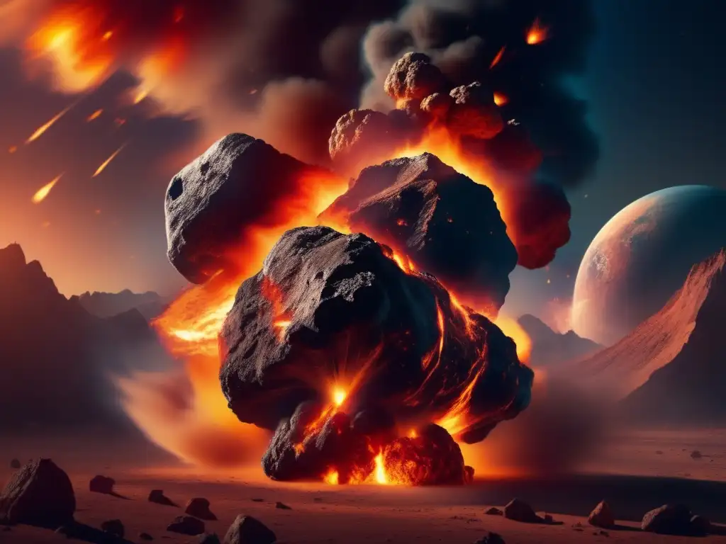 A scorching asteroid blazes into Earth with furious force, igniting an inferno of smoke and flames that span miles in every direction