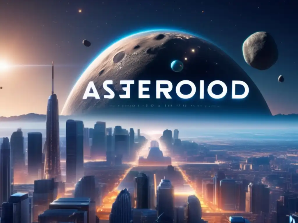 A breathtaking photorealistic image captures an asteroid hovering over Earth's bustling cityscape