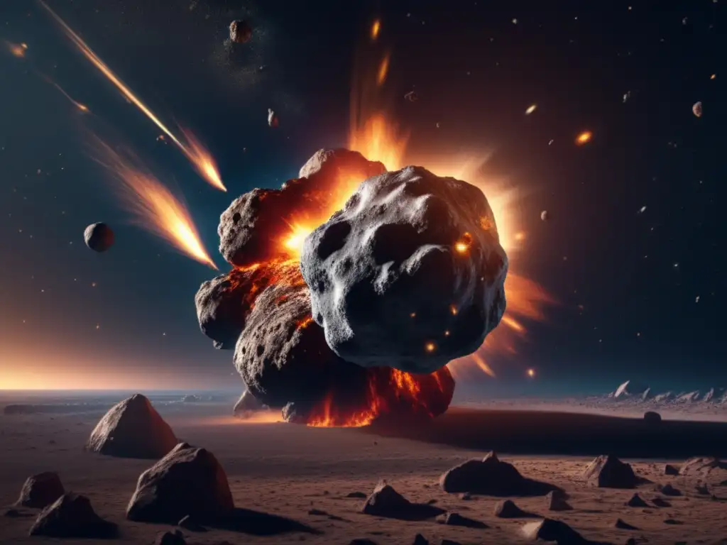 An apocalyptic asteroid collision with Earth, illuminated with realistic lighting and atmosphere