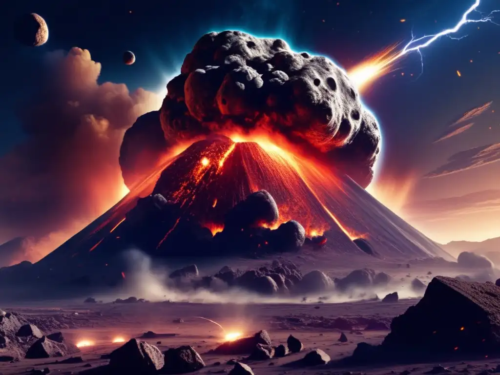 A terrifying scene of catastrophe unfolds as a monstrous asteroid relentlessly approaches Earth