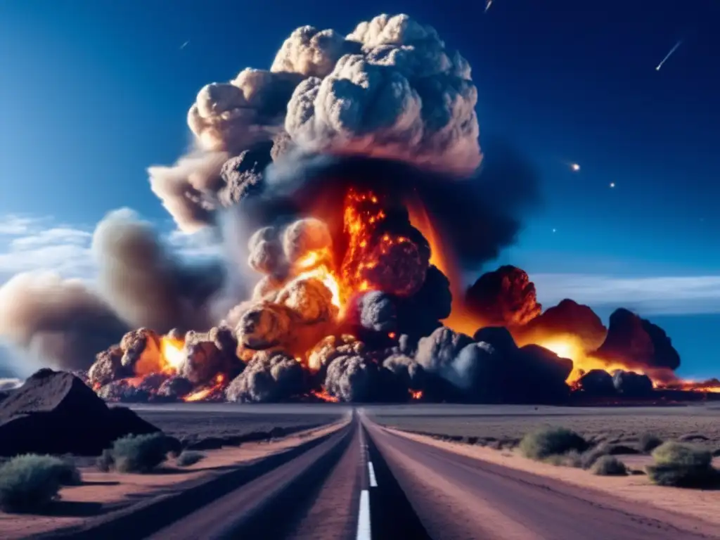 A photorealistic image of an asteroid impact on Earth, depicting destruction and chaos, showcases the potential catastrophe caused by a collision
