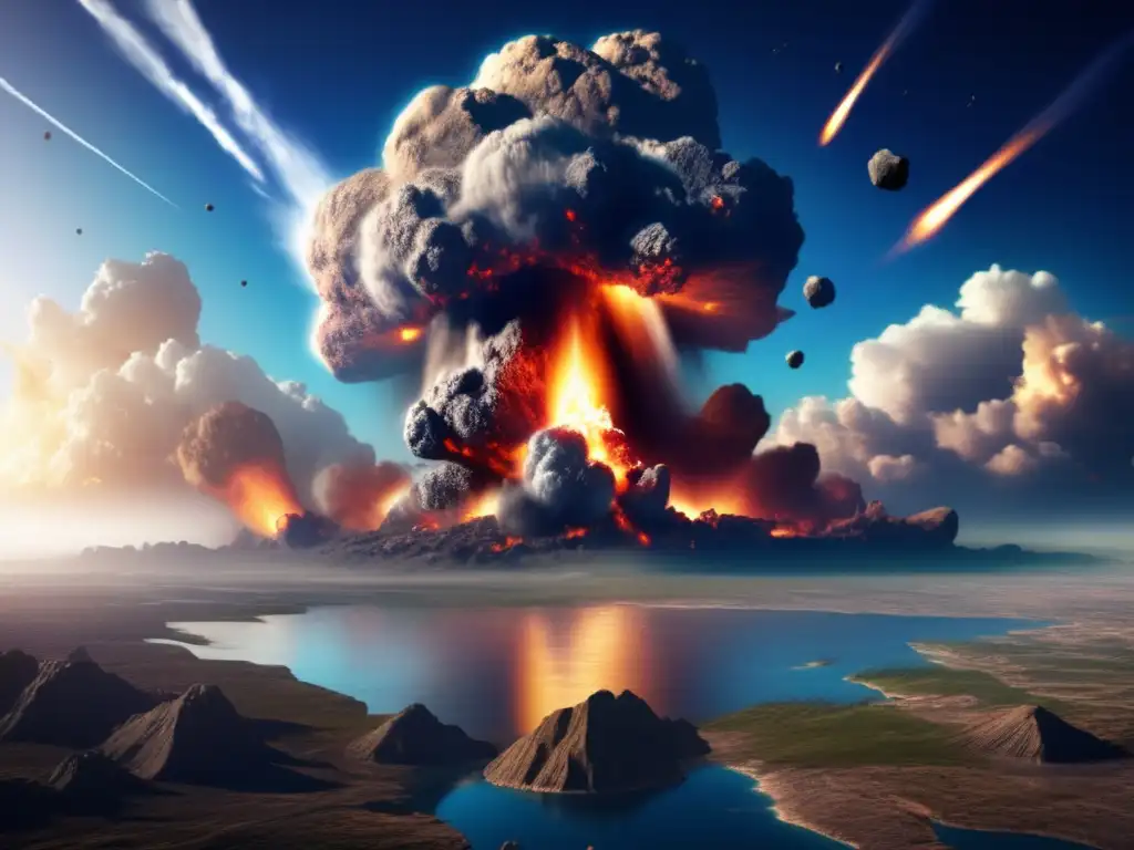 Dash: A photorealistic depiction of an asteroid impact on Earth, showcasing the immense destruction and devastation caused by the explosion