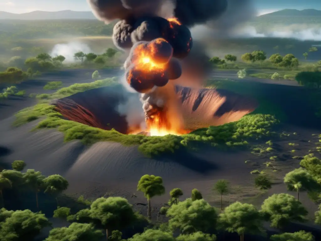 The impact site on Earth, captured in photorealistic detail, reveals the aftermath of the asteroid impact that wiped out dinosaurs