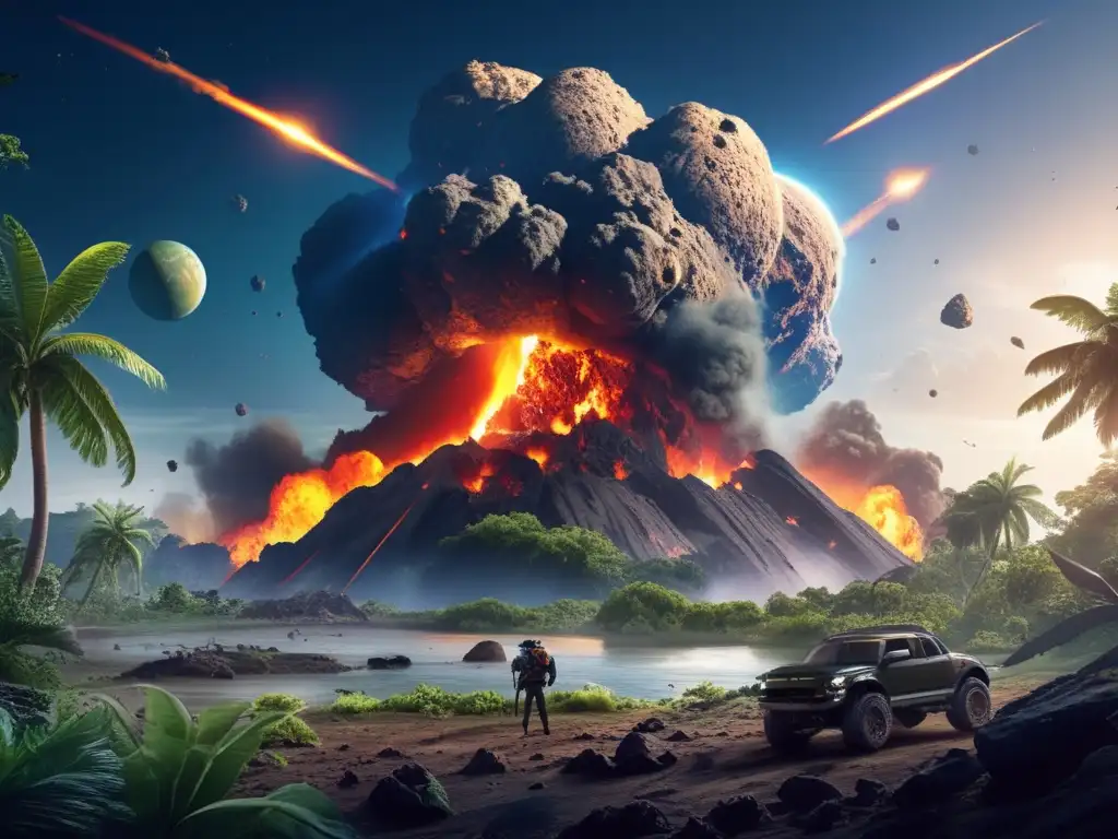 Massive asteroid strikes lush planet, causing catastrophic damage and destruction, but survivors band together to rebuild and adapt in the aftermath