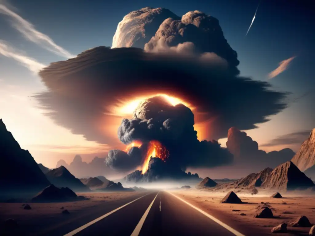 A photorealistic depiction of a devastated Earth atmosphere after an asteroid impact