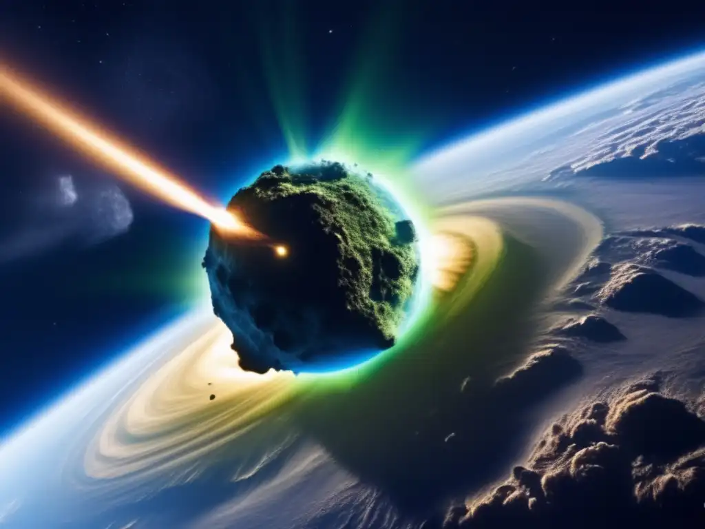 An asteroid strikes Earth, causing dramatic visual changes in the atmosphere