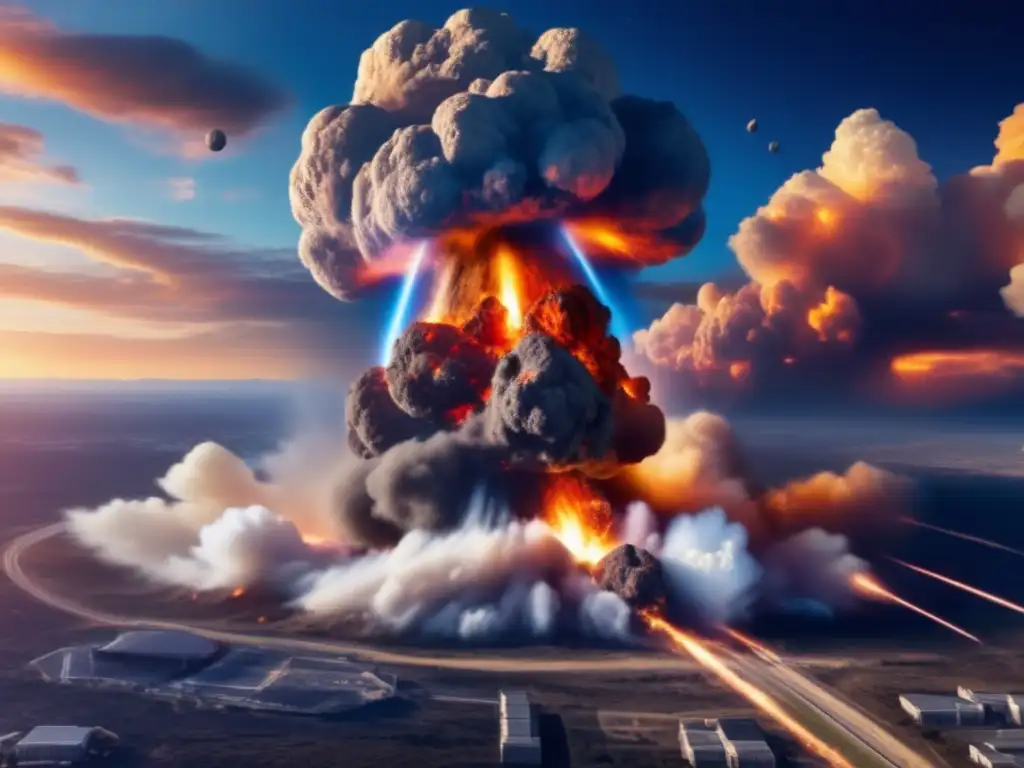 A massive asteroid annihilates Earth, creating a catastrophic explosion that sends smoke and debris flying into the sky