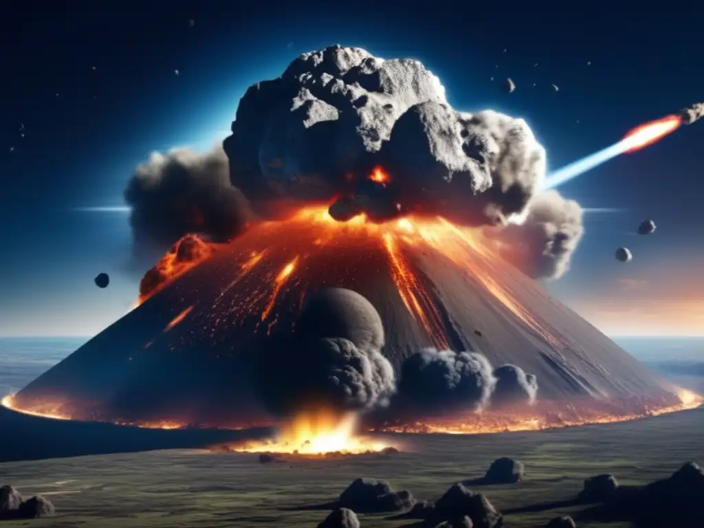 Asteroid impact on Earth creates a scene of destruction and chaos in this highly detailed photorealistic image