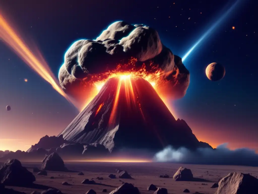 A photorealistic depiction of a massive asteroid impacting Earth's atmosphere, creating a shockwave that races across the sky