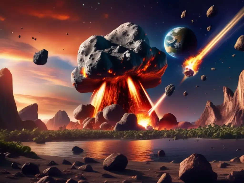 Dark, fiery clouds engulf Earth as a giant asteroid hurtles towards it