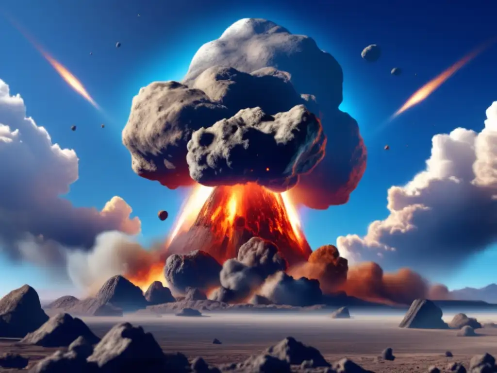 A photorealistic depiction of a terrifying asteroid impact on Earth