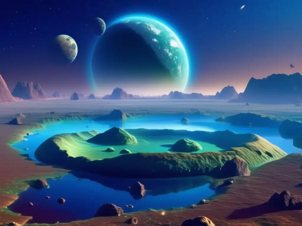 The vast expanse of blue and green hues is illuminated by a massive asteroid hurtling towards our planet