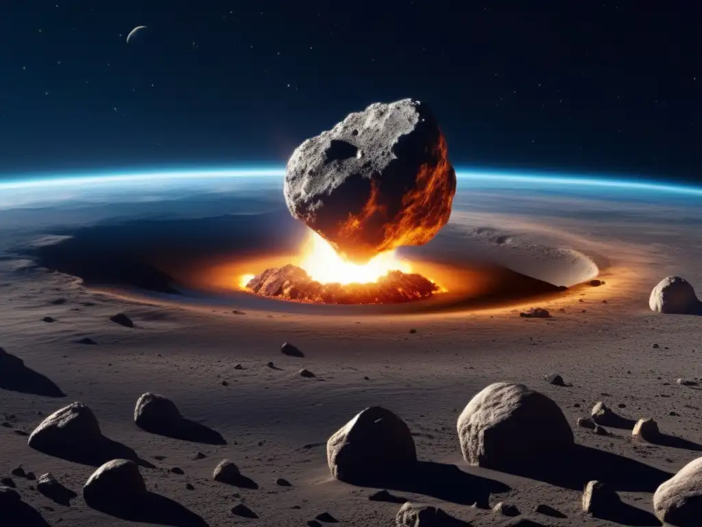 A stunning photorealistic depiction of an asteroid impact on a planet