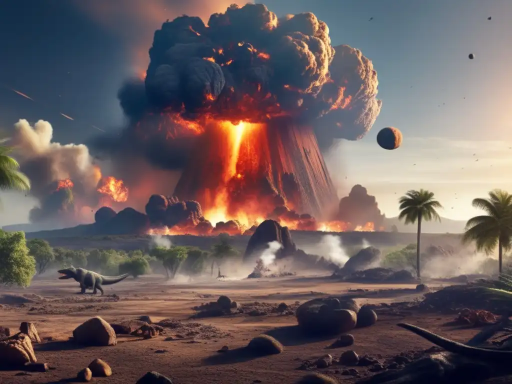 Massive asteroid impact site on prehistoric landmass, causing devastating loss of life among dinosaurs