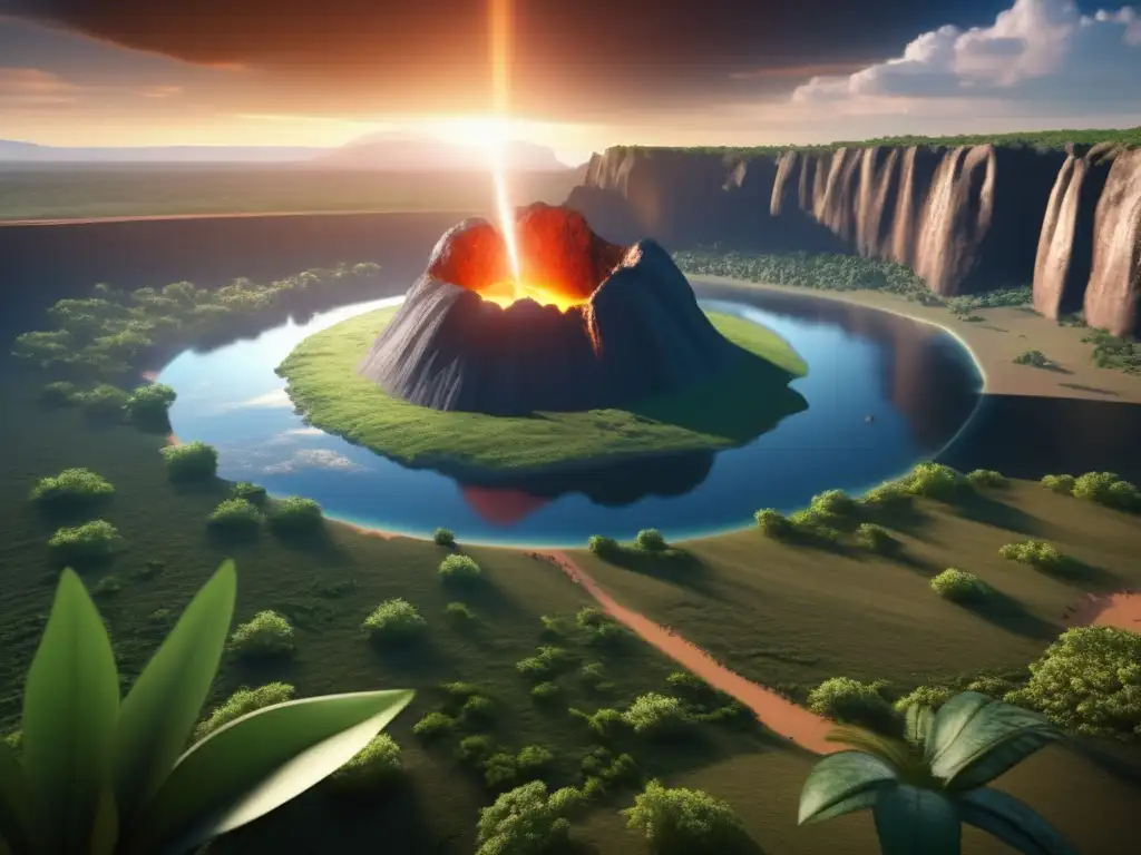 A hauntingly realistic depiction of a massive asteroid impact on a prehistoric landscape