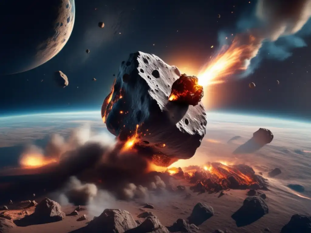Dash: Witness the eerie sight of an asteroid hurtling towards Earth, leaving a trail of smoke and debris in its wake, viewed from a low earth orbit