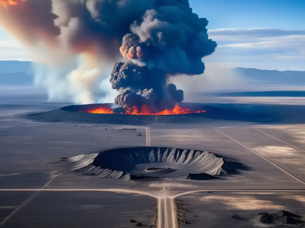 A breathtaking aerial view of a barren wasteland, where an asteroid impact creates miles of ash and debris