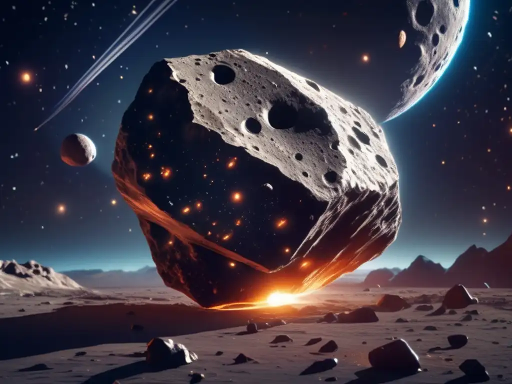 An ethereal cosmic phenomenon, this asteroid's jagged surface hints at ancient origins and untold secrets, drifting silently through the infinite beyond