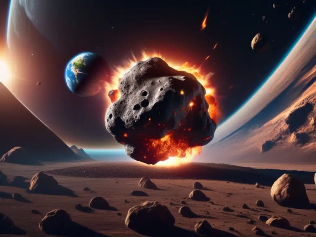 A photorealistic depiction of a colossal asteroid hurtling towards Earth, casting a looming shadow