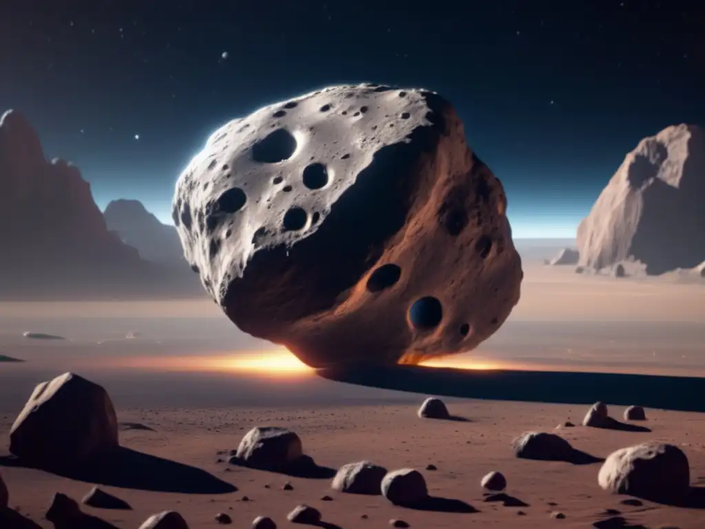 A breathtaking view of a massive asteroid in space, surrounded by stillness and tranquility