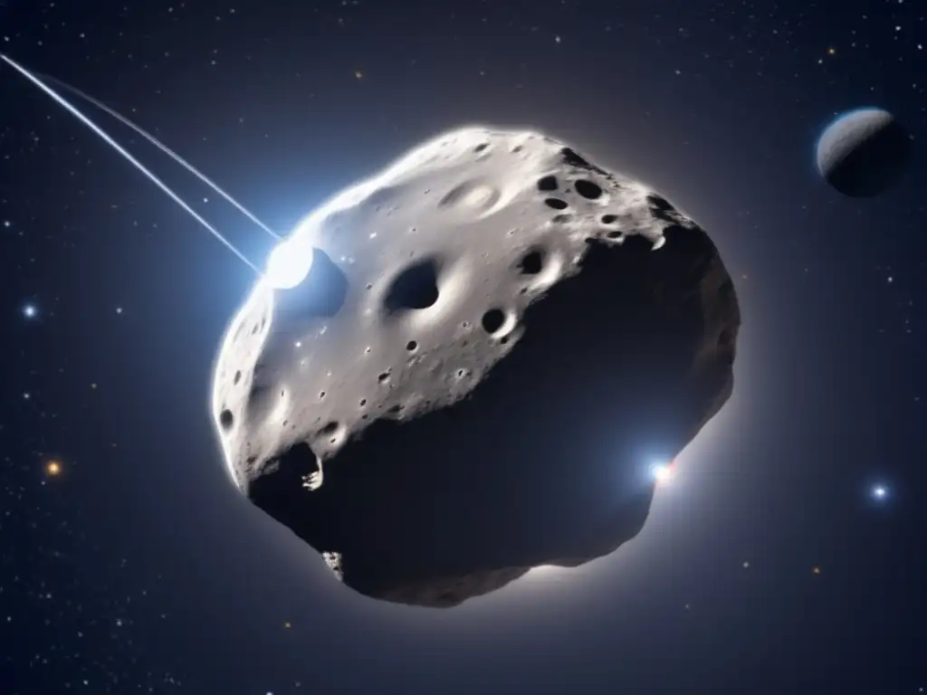 Planetary scientists studying asteroid's unique light curves, revealing its distinct characteristics, with a close approach lighting up its rugged surface