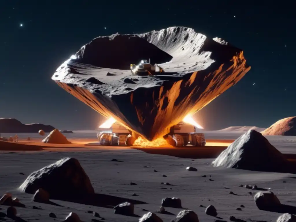 An astonishing image of the asteroid being mindfully mined by an advanced fleet of spacecraft