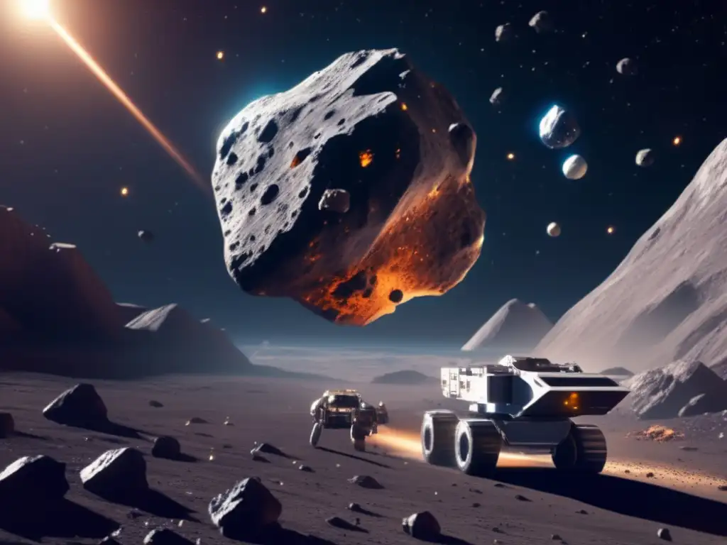 A photorealistic image captures the stark reality of asteroid mining in space